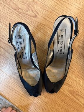 Bruno Magli Black Peep-Toe Slingback Heels